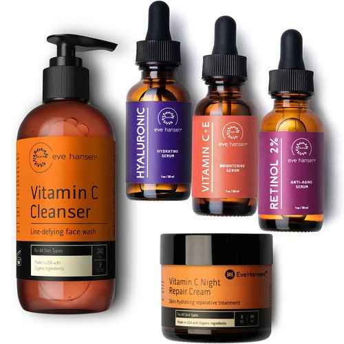 Eve Hansen Vitamin C Anti-Aging Serum Set - 3-in-1 Serum, Cleanser, Night Cream for Face