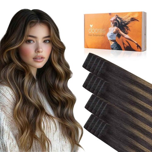 DOORES Invisible Tape in Hair Extensions Human Hair Invisi Edge, Dark Brown to Chestnut Brown 10 Injection Tape-ins with 10 Injection Tape-ins 50g 18 Inch, Human Tape in Extensions