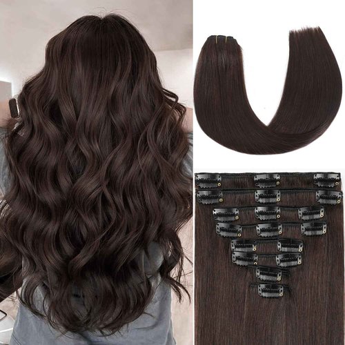 ZNXDJXE Dark Brown Clip in Hair Extensions Real Human Hair Invisible Seamless Remy Human Hair Clip in Extensions for Women 24 Inch 120g, 8pcs Per Set with Double Weft