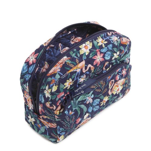 Vera Bradley Cotton Large Cosmetic Makeup Organizer Bag, Flamingo Garden