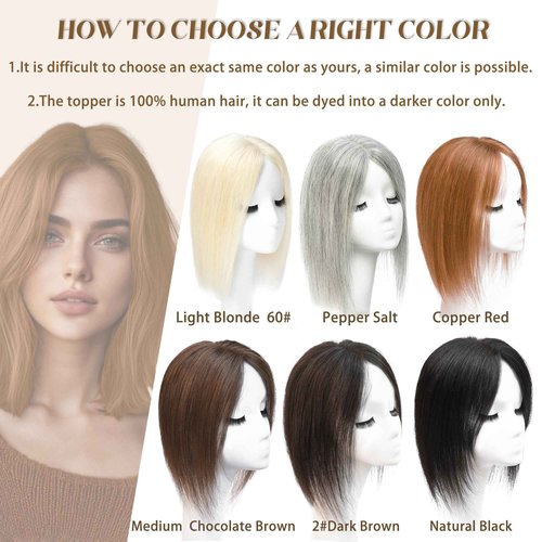 viviaBella Human Hair Hand-tied Swiss Lace BaseToppers Natural Looking no Bangs, Clip in Real Human Hair Toupee for Women with Thinning Hair Big Coverage 12inch hairpieces(Copper Red, 5"X4.5")