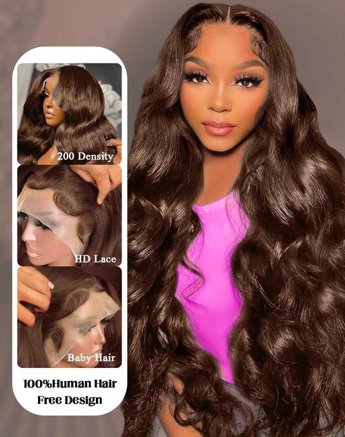 usmoother Human Hair Lace Front Wigs Chocolate Brown 13x6 Lace Front Wigs Human Hair 28 Inch 4# Colored Body Wave Lace Front Wigs 200 Density HD Lace Front Wigs Human Hair Wigs Pre Plucked Baby Hair