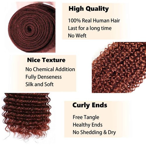 Fabimiya Human Hair Bundles Copper Red Brown 33# Jerry Curly 16 18 20 Inch Bundles Human Hair 100% Unprocessed Soft Sewn In Hair with Double Weft for Black Women