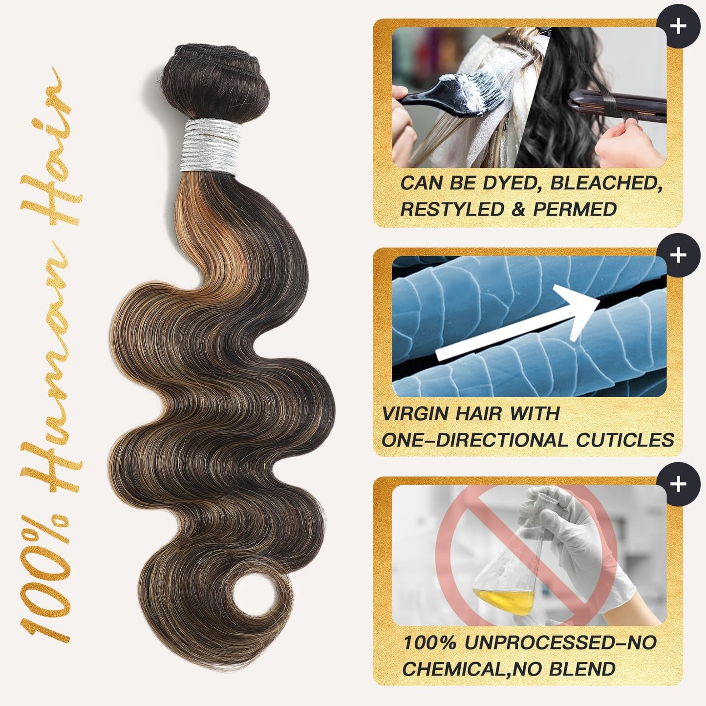 Honey Blonde Bundles Human Hair Highlighted Black and Blonde Bundles Body Wave Balayage Colored 12A 100% Brazilian Virgin Remy Human Hair 1b/27 Ombre Loose Wavy Sew In Weave 10 12 14 Inch