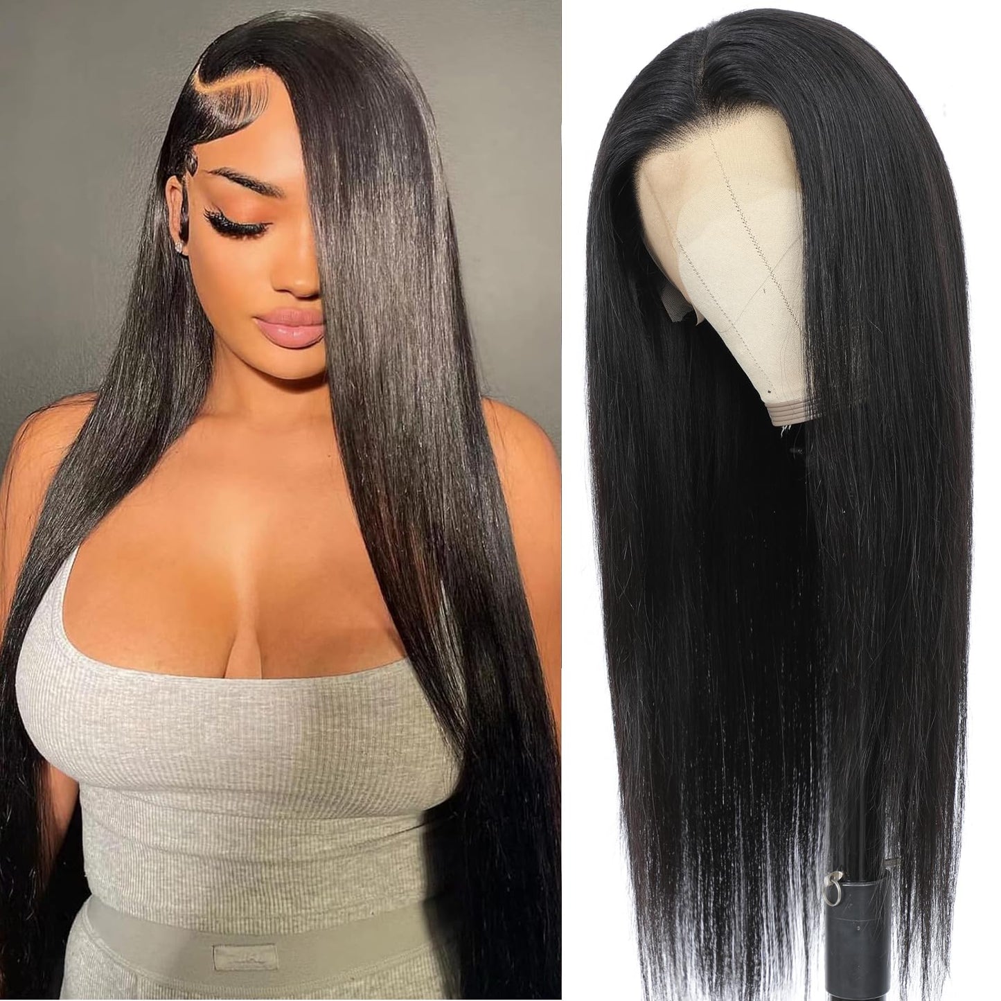 13x6 Lace Front Wigs Human Hair 250% Density Straight HD Transparent Lace Front Human Hair Wigs for Women 13x6 Straight Wigs Brazilian Wigs Human Hair Natural Color(straight wigs, 24 Inch)