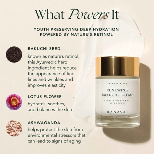 RANAVAT Renewing Bakuchi Face Cream - Daily Face Moisturizer with 12 Hour Hydration to Boost Skin Barrier Function - Softens Fine Lines + Wrinkles with Lotus Flower, Bakuchi & Ashwagandha (1.7 oz)