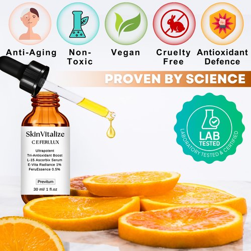 SkinVitalize CE Ferulux Vitamin C Serum - 30ml: Advanced CE Formula to Fight with Wrinkles, Fine Lines, Uneven Skin Tone, Dark Spot Correction Perfect for Skin Care Routine, Anti Aging Face Serum