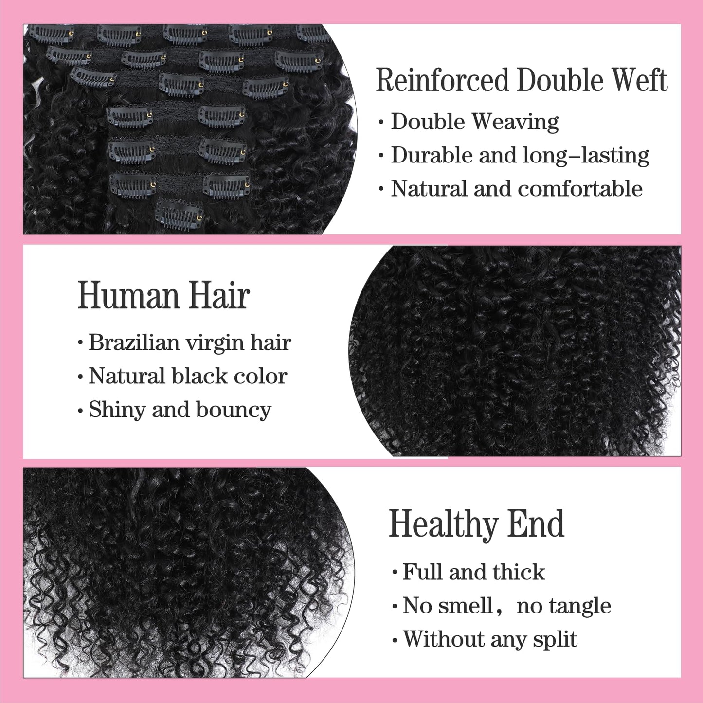 Geogroket Kinky Curly Clip in Hair Extensions for Women 3C 4A Kinky Curly Clip ins 10A Brazilian Virgin Human Hair Extensions 16pcs 240g/set 18 Inch Natural Black