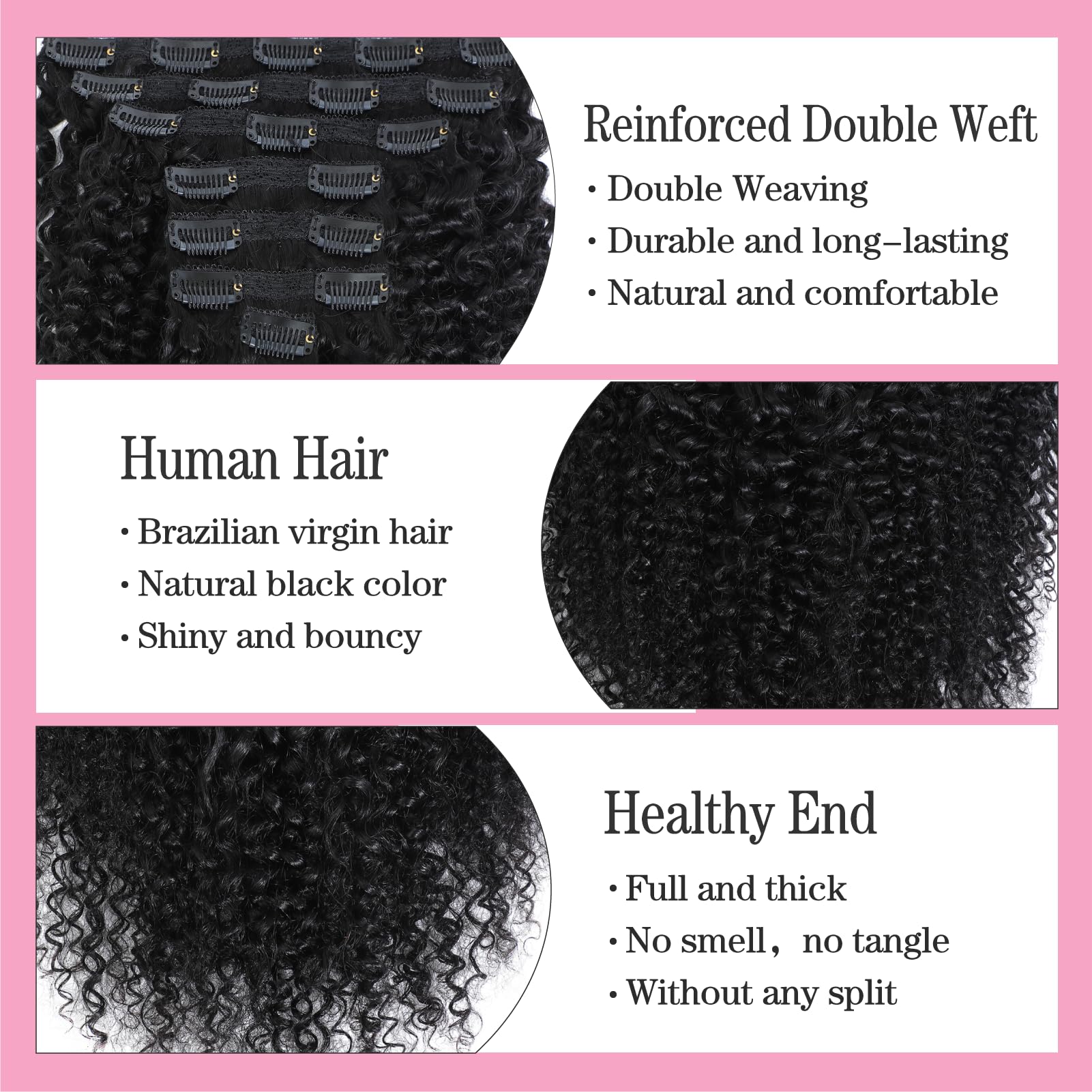 Geogroket Kinky Curly Clip in Hair Extensions for Women 3C 4A Kinky Curly Clip ins 10A Brazilian Virgin Human Hair Extensions 16pcs 240g/set 18 Inch Natural Black