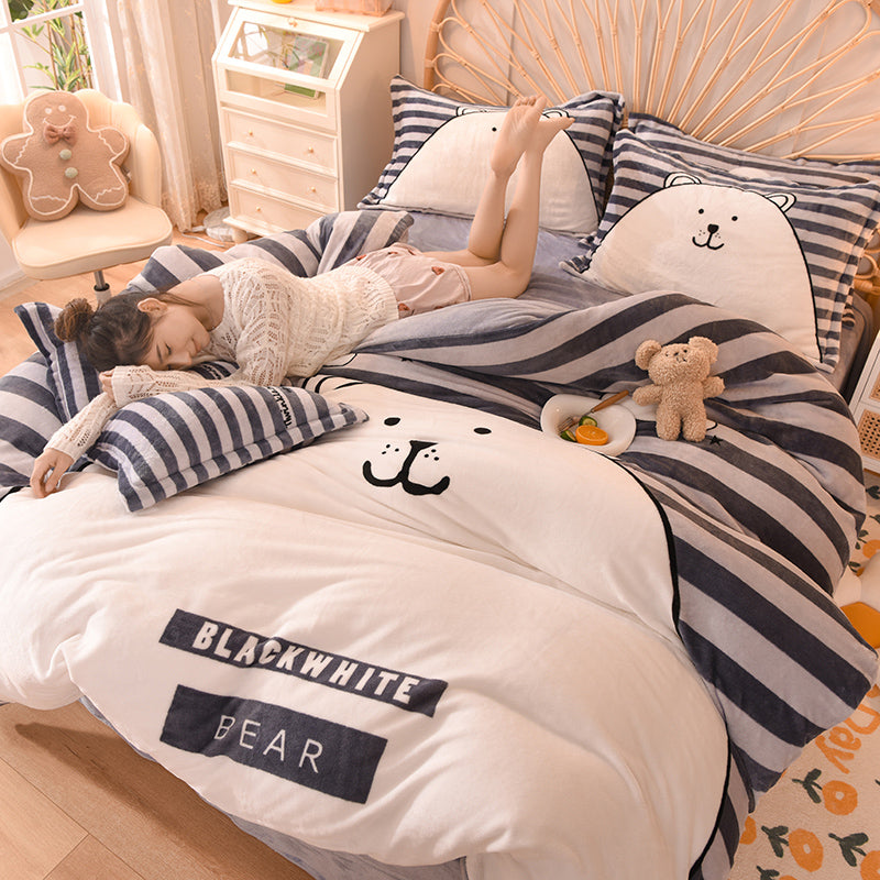 Cartoon Milk Velvet Bed Set of Four - Kids Bedding with Cartoon Pattern