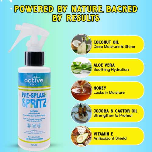 Pre-Swim Hair Protection Spray – Chlorine, Salt Water & Sauna for Swimmers - Coconut Oil, Jojoba, Aloe Vera & Vitamin E Leave-In Conditioner - Protects Color-Treated & Dry Hair, Made in USA