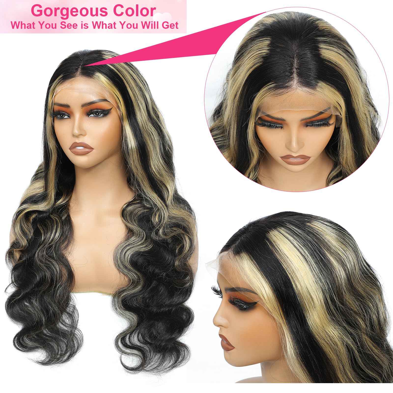 Kephare FB/27 Highlight Balayage Wig Human Hair 13x4 HD Lace Front Wigs Body Wave 1B/27 Ash Blonde Omber Glueless Wig Pre Plucked With Baby Hair 180% Density 24 Inch