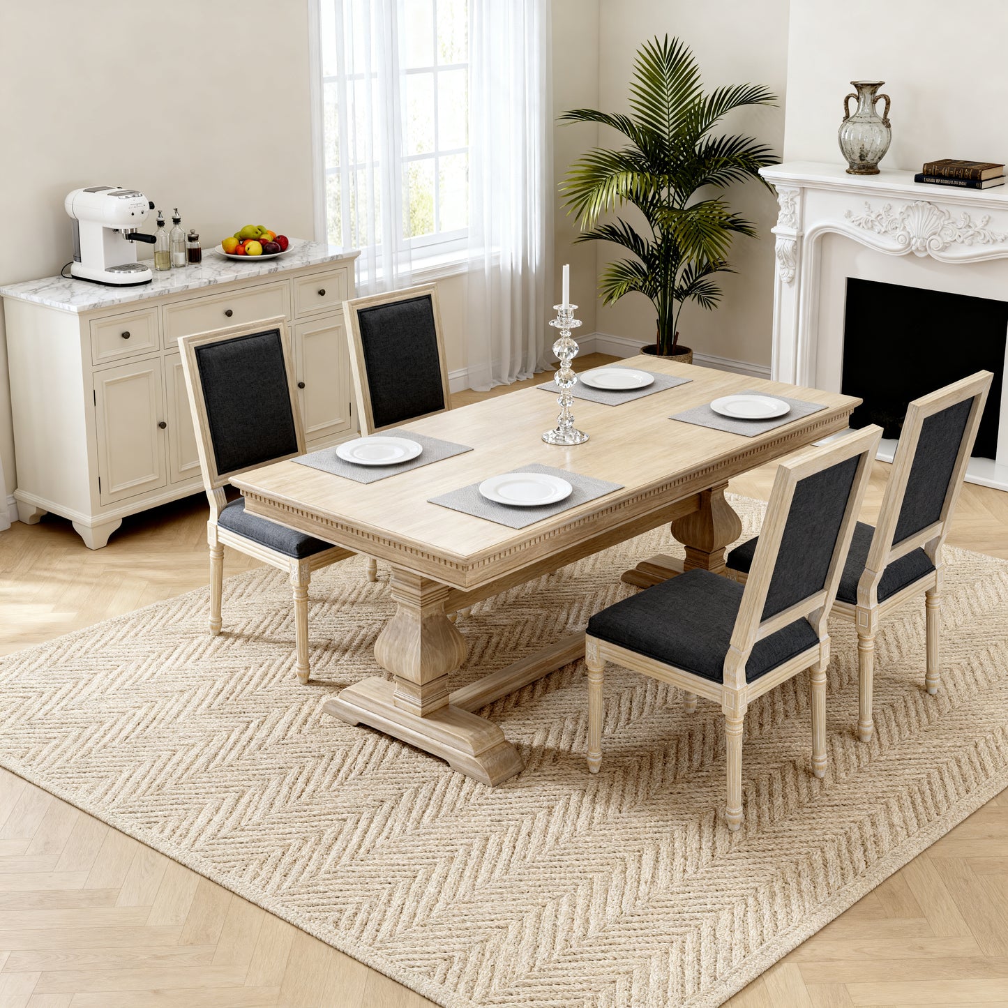 French Country Dining Chairs Set of 2 - Upholstered Grey