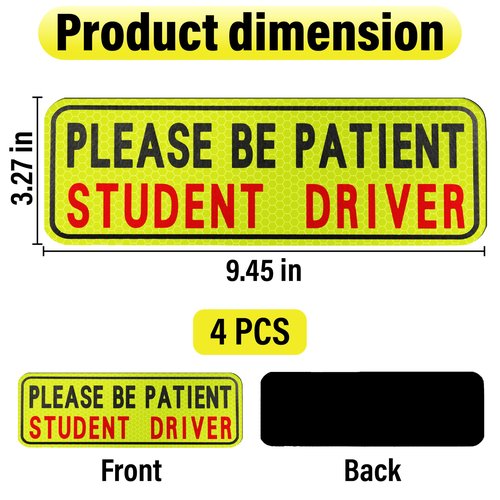 BFXM 4 PCS Student Driver Sticker for Car, Magnetic Student Driver Signs for Car, Please Be Patient Funny Magnetics New Drivers Safety Warning Bumper Sticker Signs