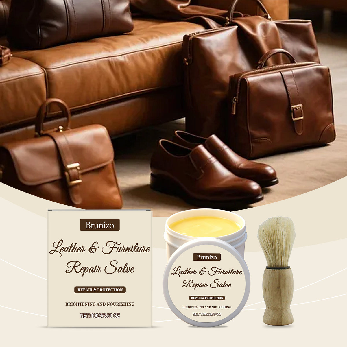 Leather Care Cream 100g with Brush - Shoe & Leather Maintenance Kit