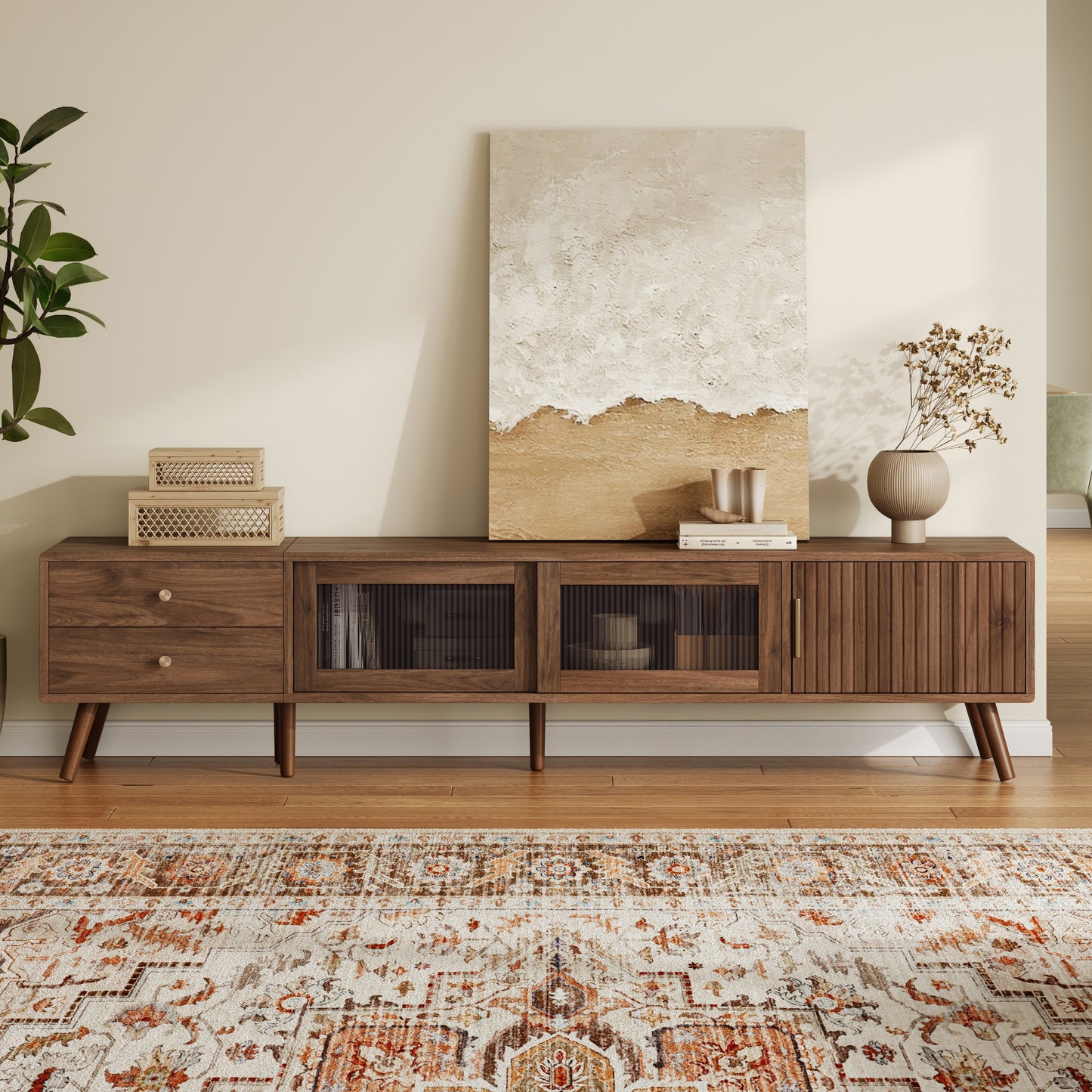 76 Modern Minimal Glass-Doors TV Stand For TVs Up To 85 Inches,