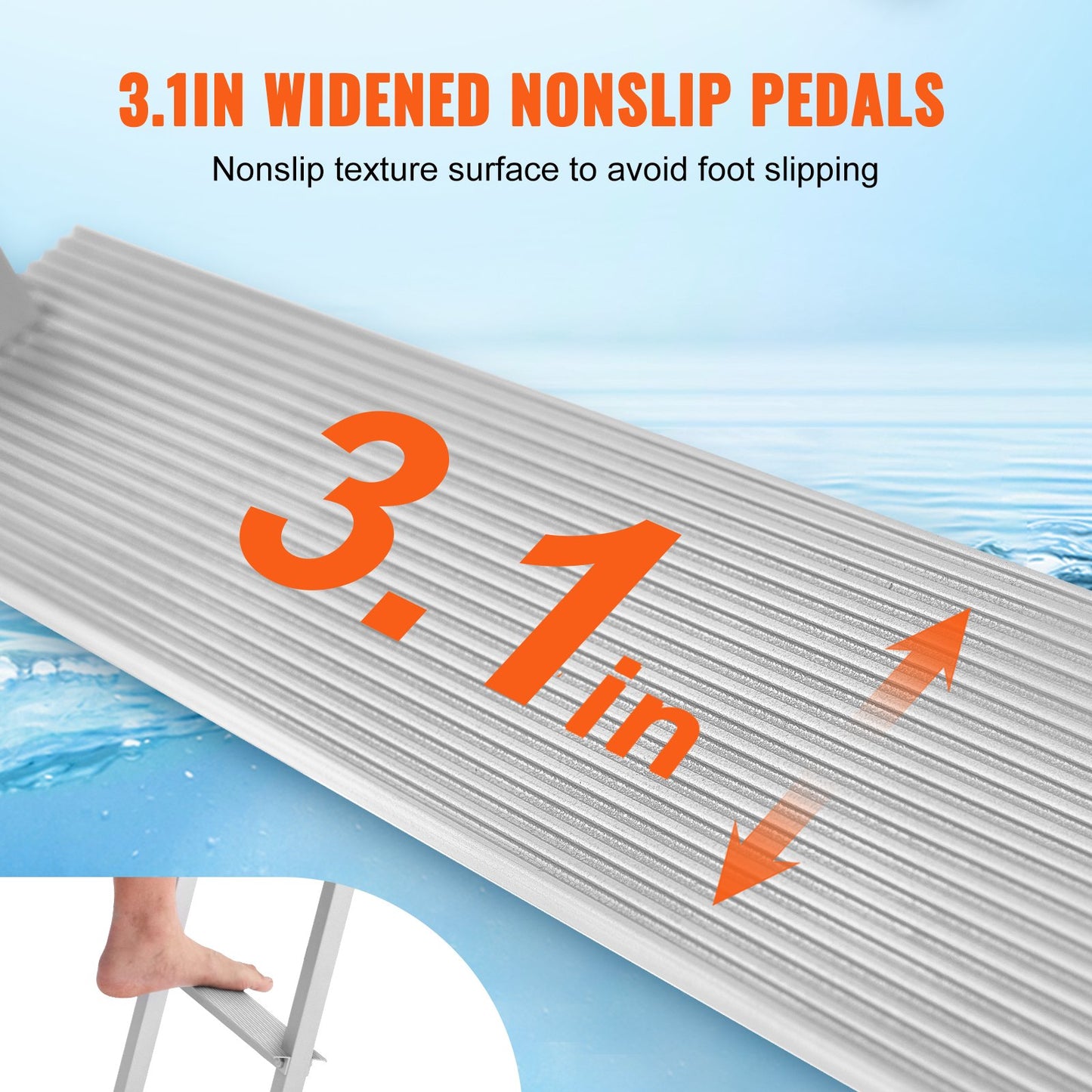 Removable Aluminum Dock Ladder with 5 NonSlip Steps, 500 lbs Capacity, Silver