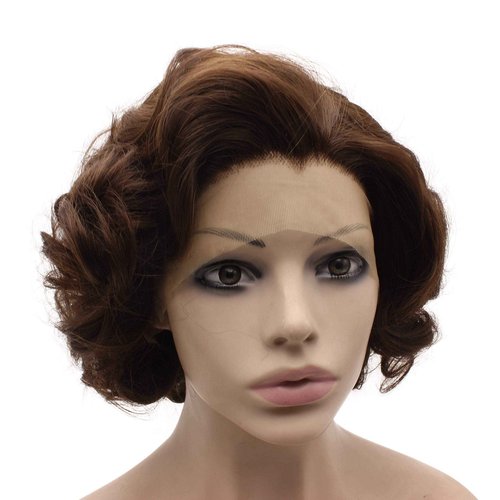 MX angel Heat Resistant Synthetic Lace Front Natural Short Curly Wig Brown