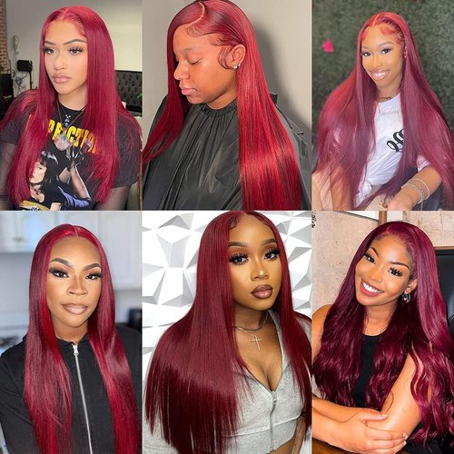 Anderah 99j Burgundy Lace Front Wigs Human Hair 13X4 Glueless Straight 99j Lace Frontal Wigs 180% Density Brazilian Virgin Human Hair Wigs for Women Pre Plucked With Baby Hair 22Inch