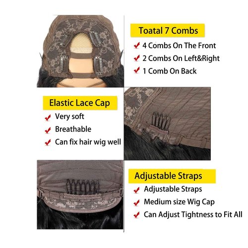 U Part Human Hair Wig Body Wave Brazilian Virgin Hair Glueless Wigs Human Hair 180% density U Part Wig for Black Women Clip In U Part Wig Human Hair Upart half wig Natural Black Color 22 inch