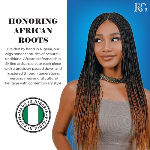 JBG 36 Inch Braided Wigs for Black Women - Knotless Box Braid Wig with Baby Hair, Lightweight Glueless Braided Lace Front Wigs, Full Double Lace Wig, Handmade Synthetic Box Braids, Long Black