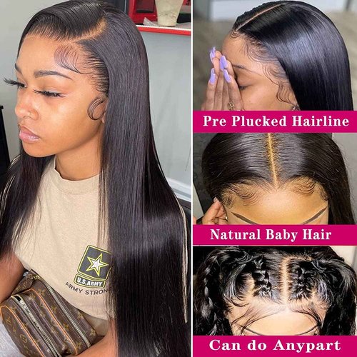 13x4 Straight Lace Front Wigs Human Hair 200% Density Hd Transparent 26 Inch Straight Frontal Wig for Women Glueless Straight Wigs Pre Plucked with Baby Hair Bone Straight Black Wig Brazilian Hair
