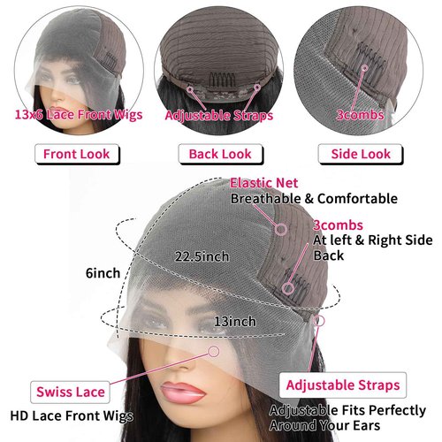 Comlen 13x6 Deep Wave Lace Front Wigs Human Hair 200 Density HD Transparent Lace Front Wig 28 inch Curly Lace Frontal Wigs for Women Pre Plucked Natural Black