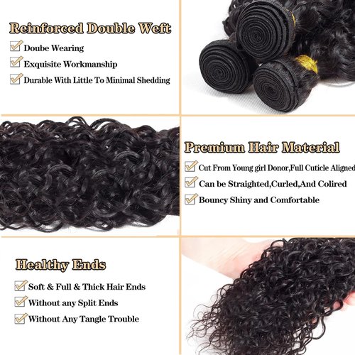 Hailookmey Human Hair Bundles Natural Black Color Jerry Curly Brazilian Unprocessed Virgin Human Hair Quick Weave Extensions (26 28 30 Inch Natural Jerry Curly)