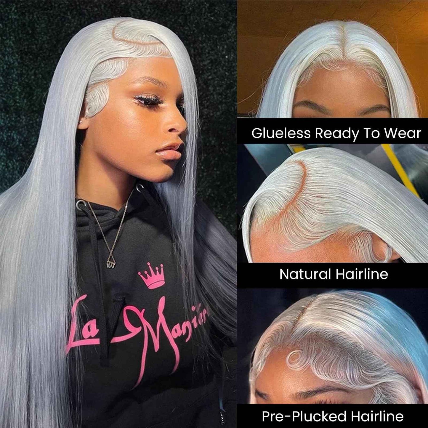 Grey Straight Wigs Human Hair 13x6 Human Hair Lace Front Wig HD Lace Front 180% Density Silver Gray Wigs for Women