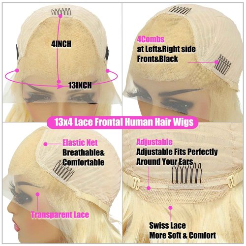 LADYWIGSDZ 613 Lace Front Wig Human Hair 13x4 Light Blonde Color Lace Front Body Wave Wigs 613 HD Lace Frontal Wigs Human Hair Pre Plucked for Women (613 Color 13x4 Lace Front Wigs, 20 Inch)