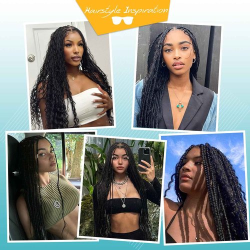 Kalyss Knotless Braided Wigs for Women 13x8 HD Lace Front Braided Wig with Baby Hair Boho Box Braid Wigs Black Premium Synthetic Braid Wig 36 Inch