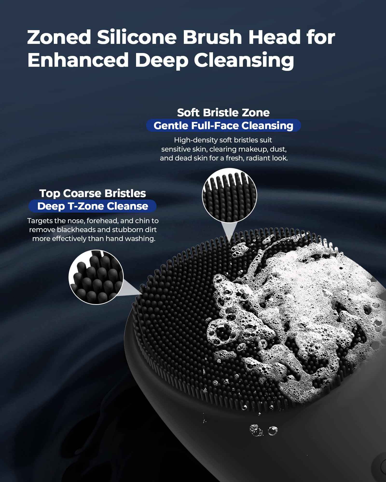 2 in 1 Facial Cleansing Brush & Massager, Facial Skin Scrubber Waterproof and Rechargeable Face Scrub for Deep Cleansing Vibrating Exfoliator Scrubber Skin Care with 7 Modes,Gentle Exfoliating - Black