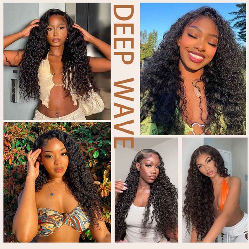 12A Deep Wave Bundles Human Hair 14 16 18 Inch Deep Wave Bundles 100% Unprocessed Brazilian Virgin Wet and Wavy Human Hair 3 Bundles Quick Weave Bundle for Women