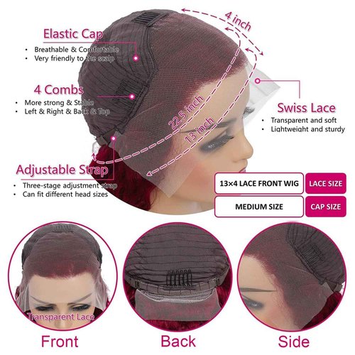ZGBZGB 99j Burgundy Lace Front Wigs Human Hair 13x4 HD Transparent Body Wave Lace Front Wigs Human Hair Pre Plucked 180% Density Glueless Wine Red Human Hair Wigs for Women (28)
