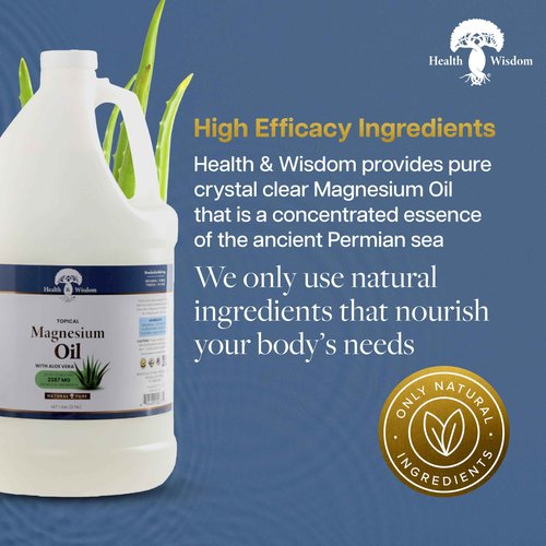 Health & Wisdom Pure Magnesium Oil with Aloe Vera - Topical Muscle & Joint Relief- Natural and Pure Skin Moisturizer - Enhanced Absorption - 128 fl oz