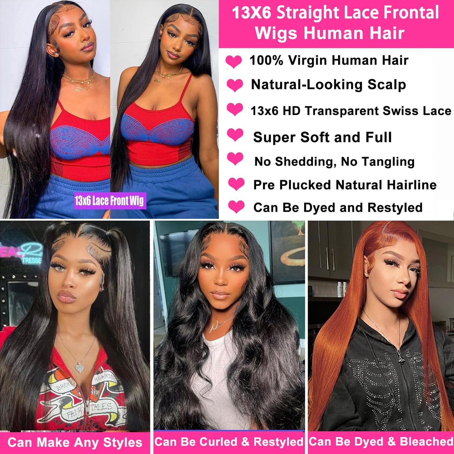 13x6 Lace Front Wigs Human Hair Straight HD Lace Front Wigs Human Hair Pre Plucked Straight Wigs Human Hair 13x6 Straight Lace Frontal Wigs 200 Density Glueless Wigs Human Hair for Women 26 Inch