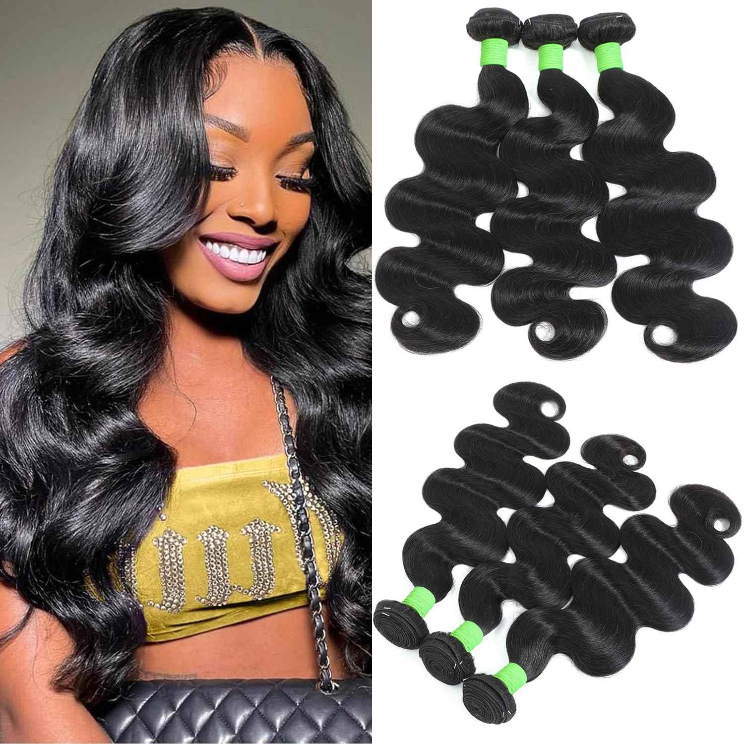 12A Body Wave Bundles Human Hair 18 20 22 Inch Human Hair Bundles 100% Unprocessed Brazilian Virgin Hair 3 Bundles Deals Natural Black Extensions