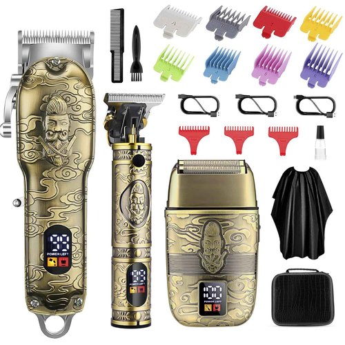 Soonsell Professional Hair Clippers for Men Cordless， Mens Clippers and Grooming Set，Electric Shavers, Clippers and T-Blade Trimmers Set，Hair Cutting Kit LCD Display（Bronze