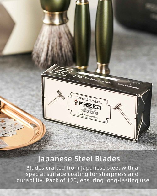 FREED Luxury Shaving Set for Men - Double Edge Safety Razor with alloy handle include 120 count Japanese 6cr13 Stainless Steel blade, It's the best gift for men, fathers,or birthdays