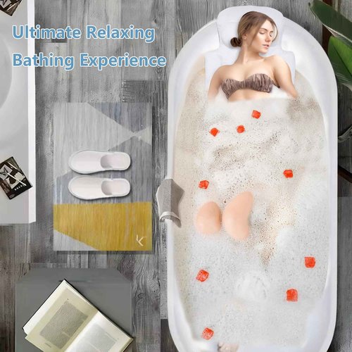 Luxury Full Body Bath Pillow for Bathtub, Bath Pillows for Tub with Mesh Laundry Bag, Cushion for Bathtub Headrest Neck Back Support - 5D Air Mesh & Quick Drying | White 63" x 16"
