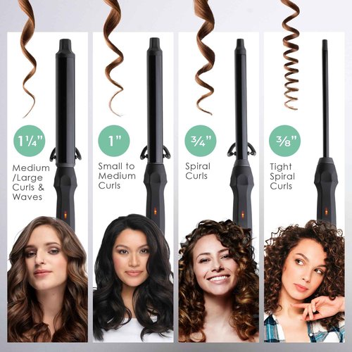MINT Professional Clamp-Free Curling Wand 1 Inch for Long Hair | Extra Long Curl Wand w 4-Heater Ionic Ceramic Tourmaline Barrel | Best Curling Wands | Adjustable 230-430°F | Worldwide Dual Voltage