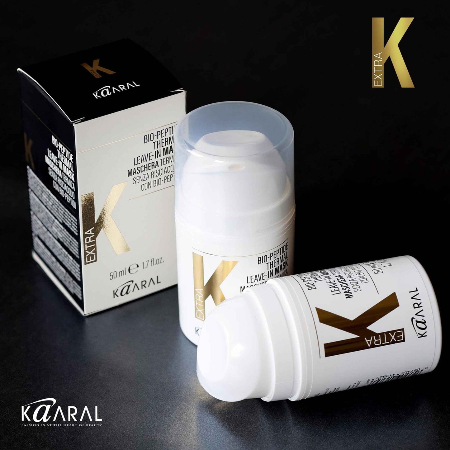 Kaaral Bio-Peptide Thermal Leave-In Hair Mask - Intensive Moisture & Heat Protection for Dry Damaged Hair - Strengthening Hydrating Repair with Collagen & Restores Shine - 50ml