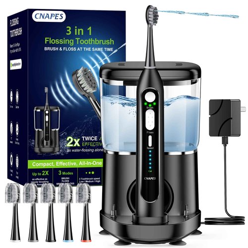 Electric Toothbrush with Water Flosser 3 in 1 Combo, Advanced 2.0 Flossing Toothbrush, Cordless Teeth Cleaning, 3 Modes&5 Speeds, Rechargeable Oral Dental Irrigator Kit for Adults, 5 Replacement Heads