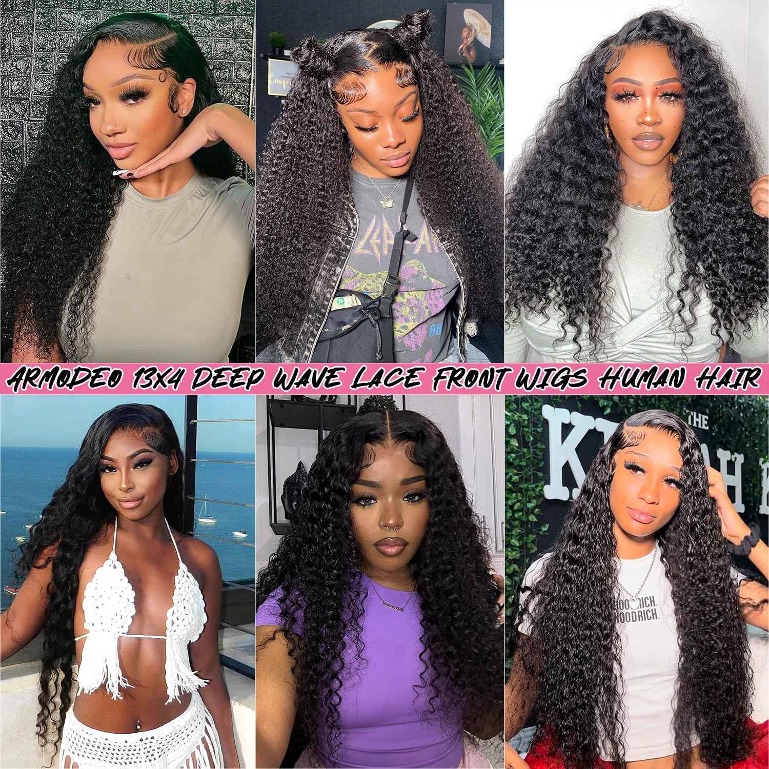 250 Density Deep Wave Lace Front Wigs Human Hair Curly Wig Wet and Wavy Lace Front Wigs Pre Plucked Frontal Wigs 24 Inch 100% Real Human Hair No Synthetic No Tangle No Shedding Triple Lifespan 3X