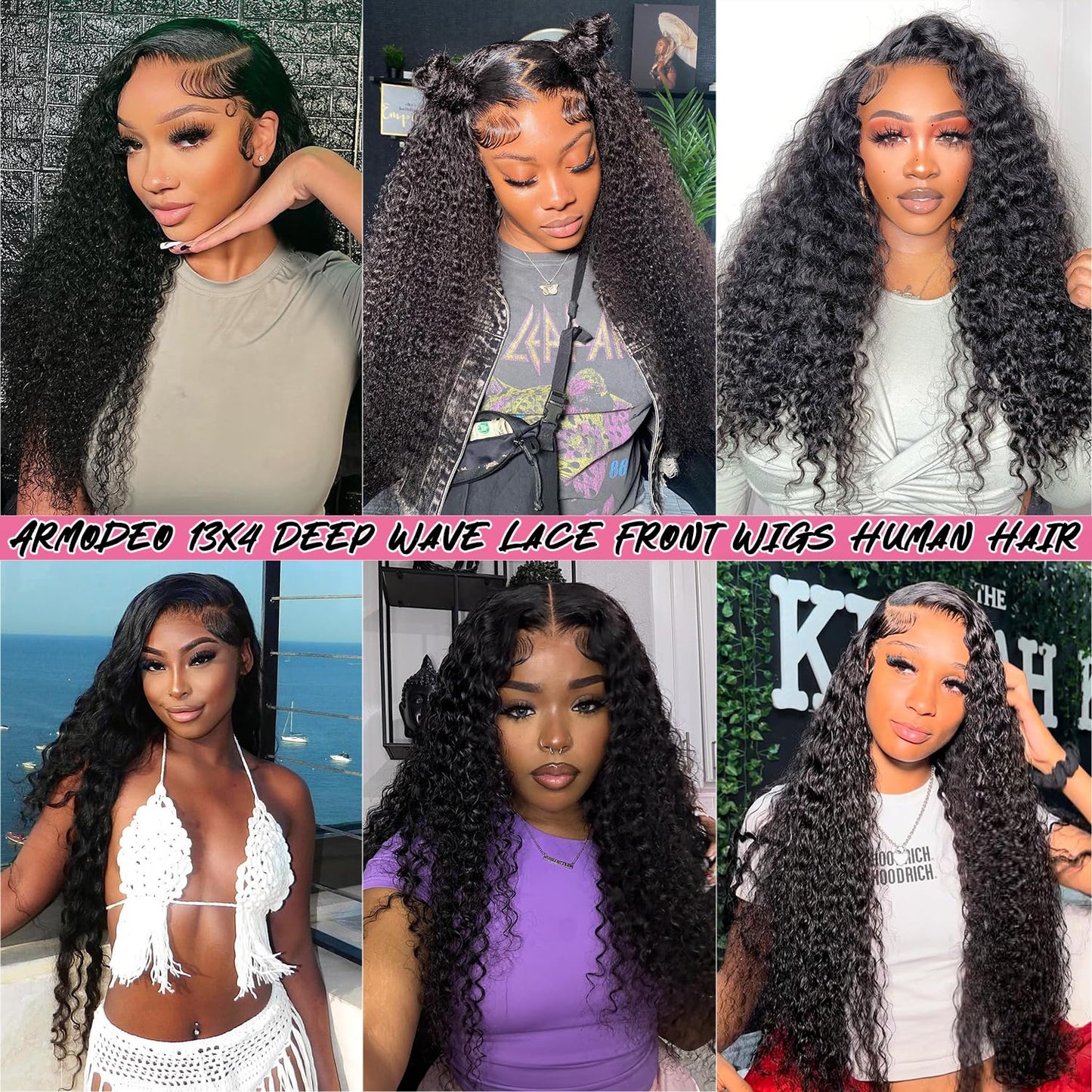 250 Density Deep Wave Lace Front Wigs Human Hair Curly Wig Wet and Wavy Lace Front Wigs Pre Plucked Frontal Wigs 20 Inch 100% Real Human Hair No Synthetic No Tangle No Shedding Triple Lifespan 3X