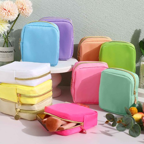 Paterr 50 Pieces Nylon Make up Pouch Bag Bulk Mini Cosmetic Bag with Zipper Travel Small Makeup Pouch Organizer End of the Year Gifts Bulk for Women