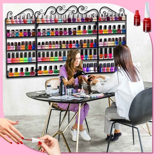 Sintuff 3 in 1 Nail Polish Rack Wall Mount Nail Polish Organizer 5 Tiers Shelf Storage Display Holder Stand Holds 200 Bottles for Home Salon Business Spa(Black)