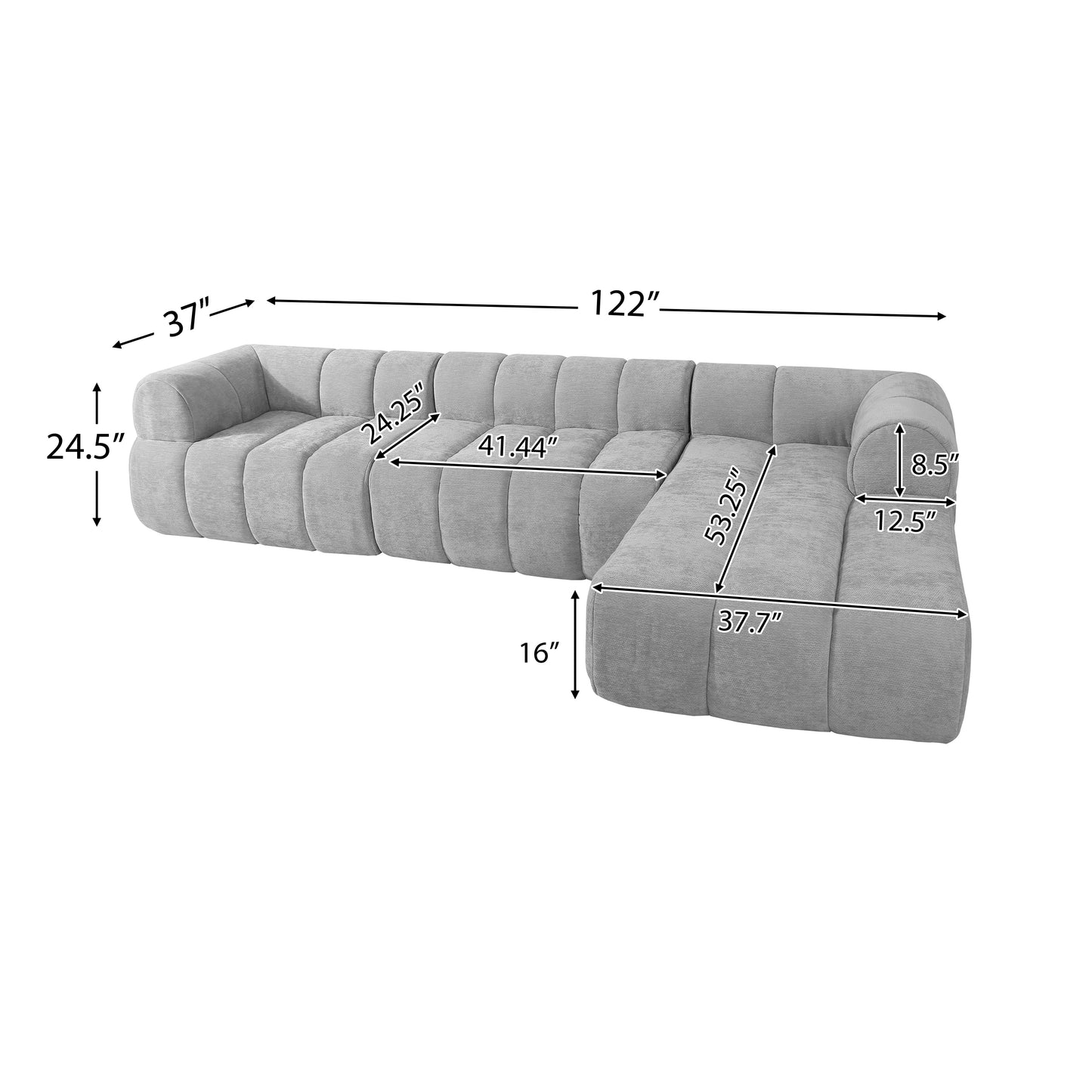 L-Shaped Sectional Sofa - Modern Grey Foam Couch with Chaise Lounge