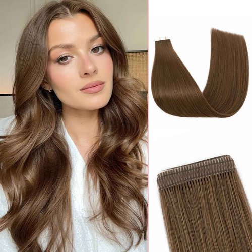 SEGO Double-Stitched Tape in Hair Extensions Human Hair Invisible Tape in Hair Extensions Long Straight Tape Hair Extensions for Women,20 Inch,#4 Chocalate Brown,20pcs 46g