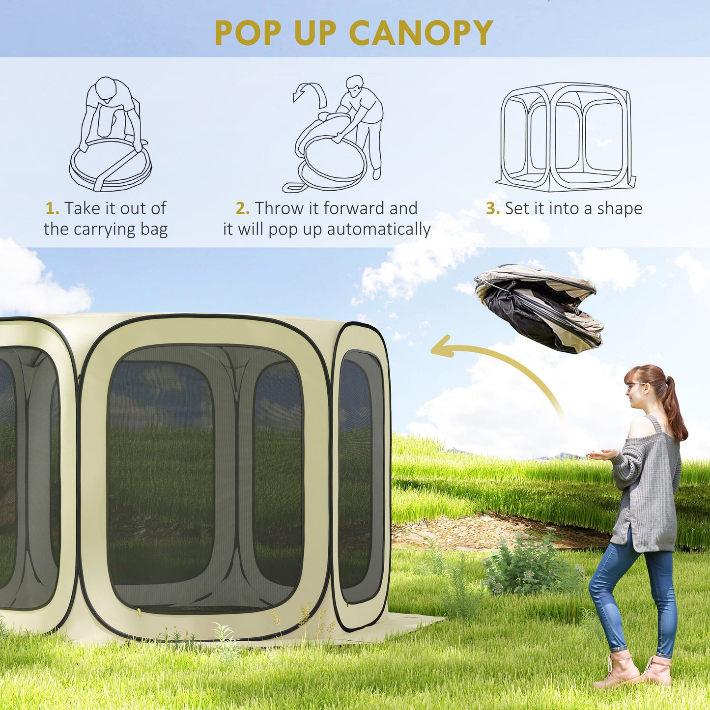 11x11ft Portable Pop Up Gazebo Screen Tent - Beige